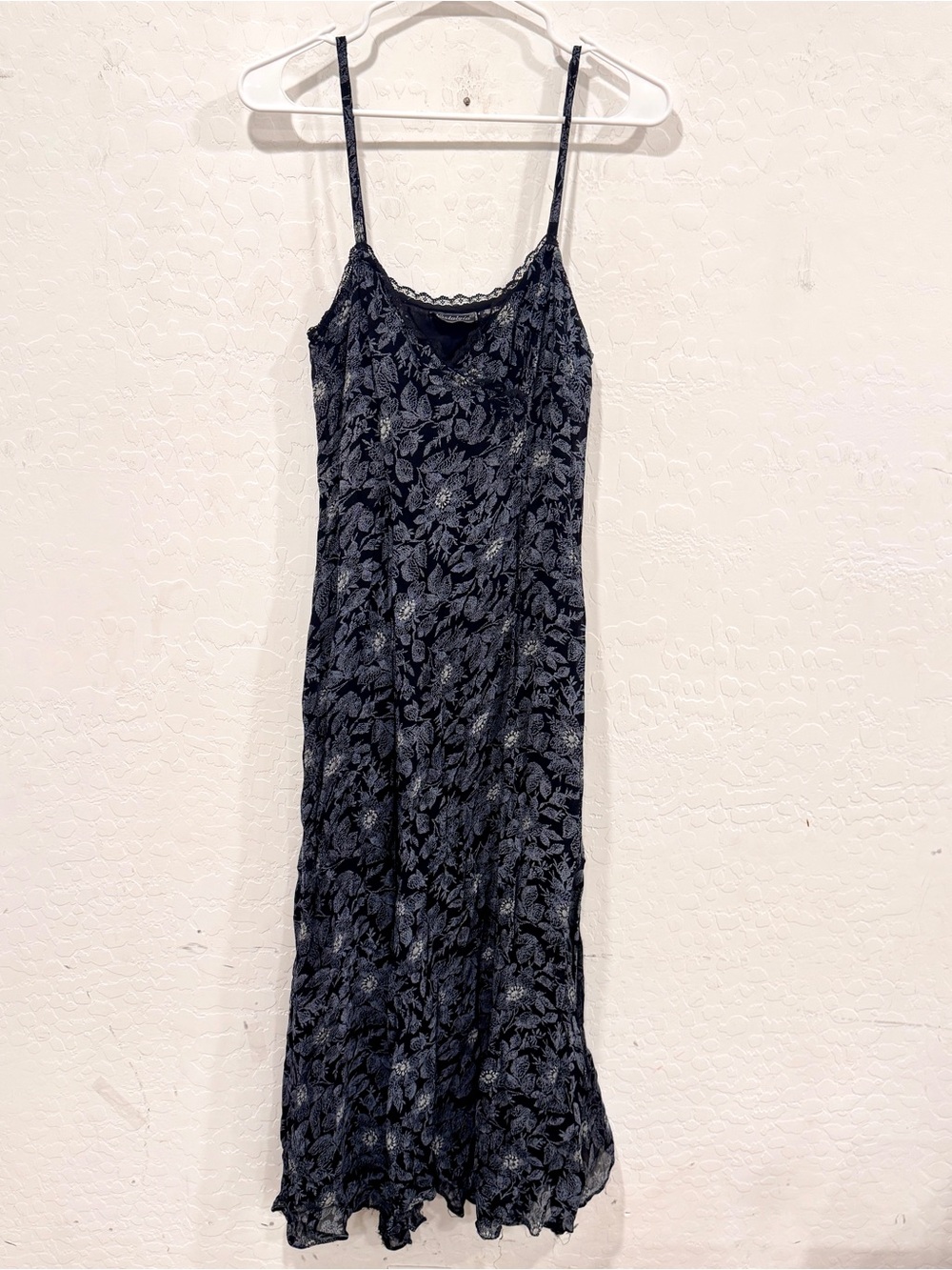 Y2K Vintage Whimsigoth Black Floral Ruffle Hem Midi Slip Dress Medium Nostalgia